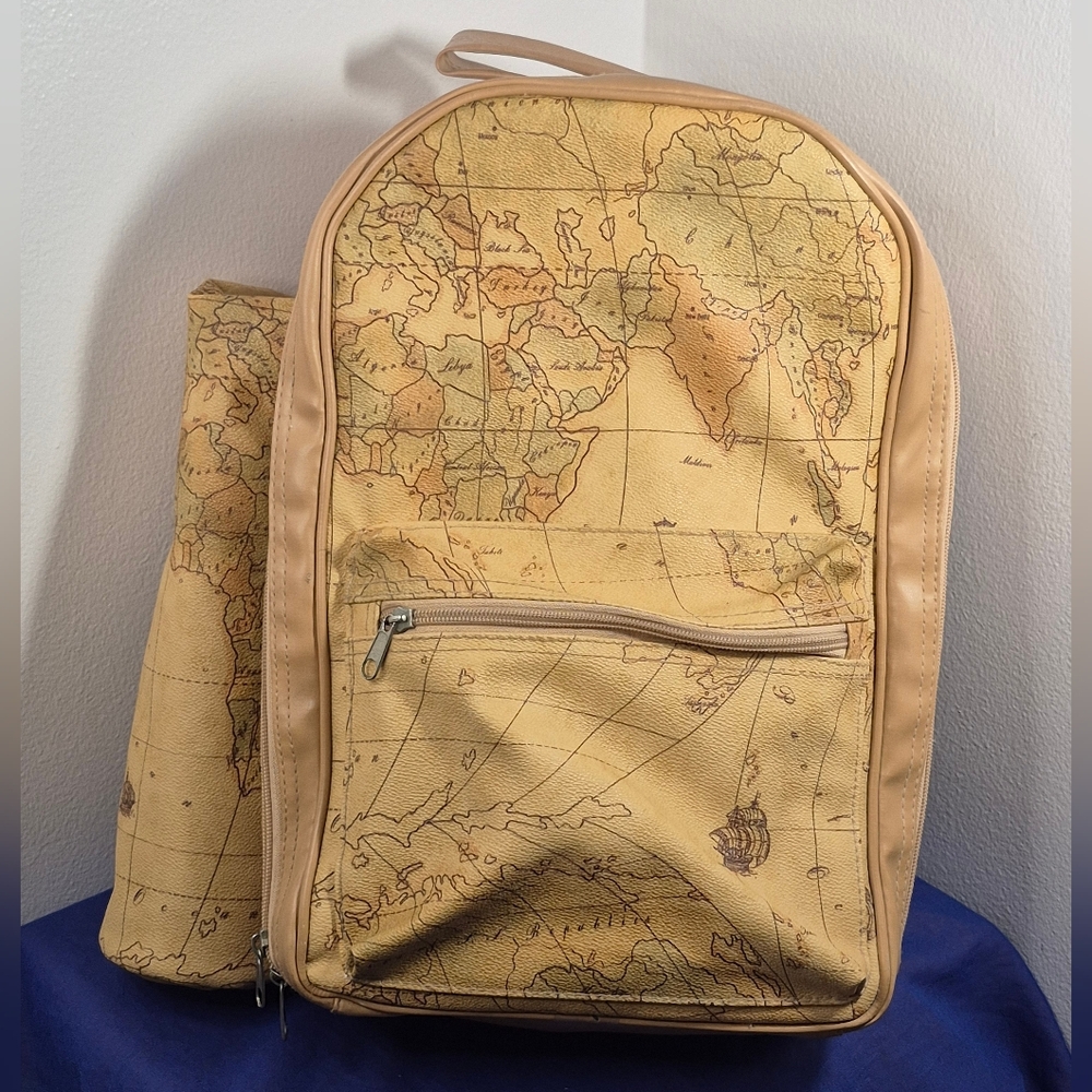 Picnic Time World Map Insulated Backpack with Detachable Wine Bottle Holder